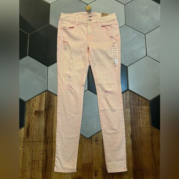 NWT American Eagle Super Stretch Jeggings Pink Distressed 8 Reg - Picture 6 of 6